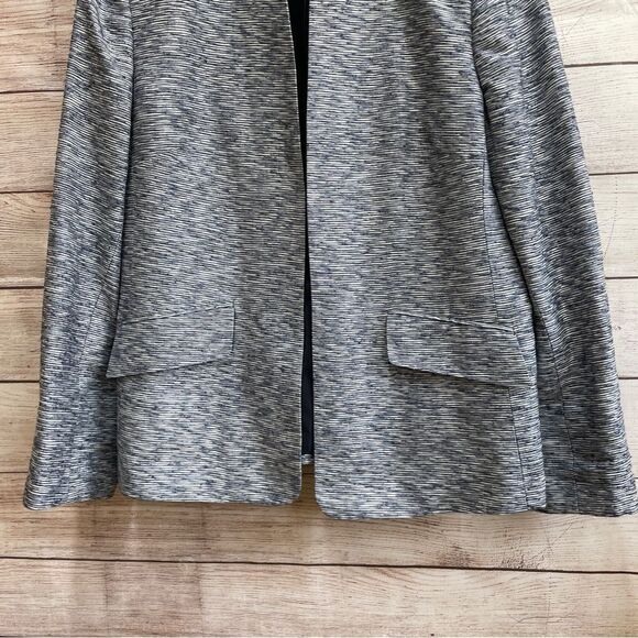 KASPER SILK BLEND NOTCH COLLAR BLAZER IN NAVY BLUE STRIPES - Picture 3 of 5